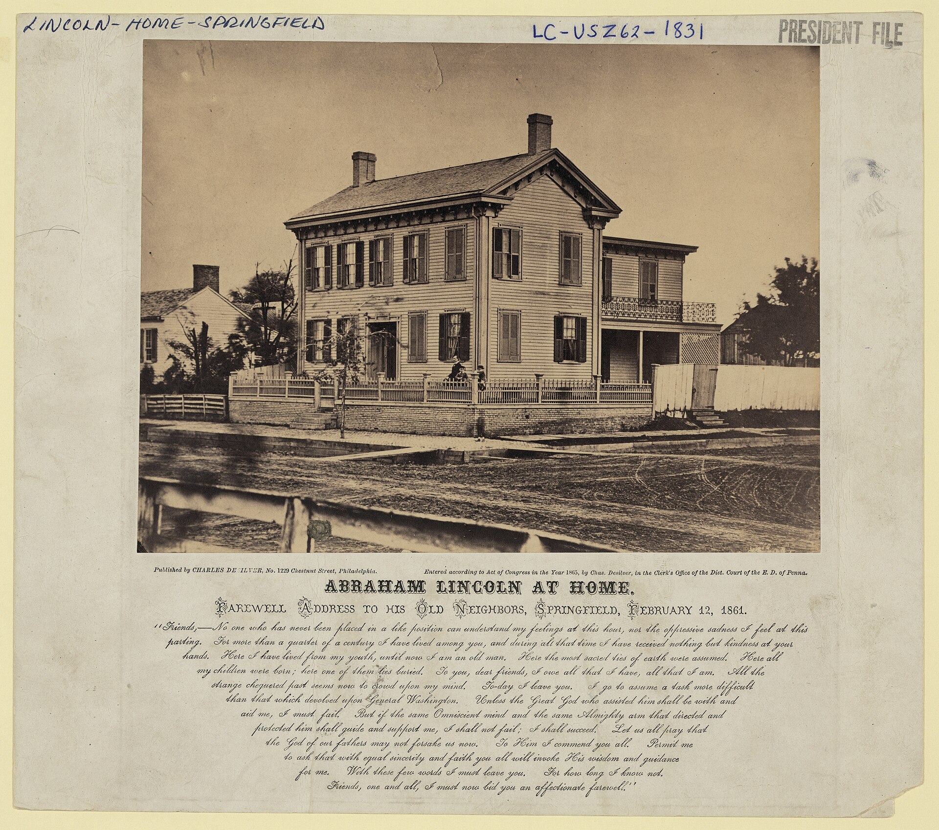 Abraham Lincoln photographed at his home in Springfield, Illinois.