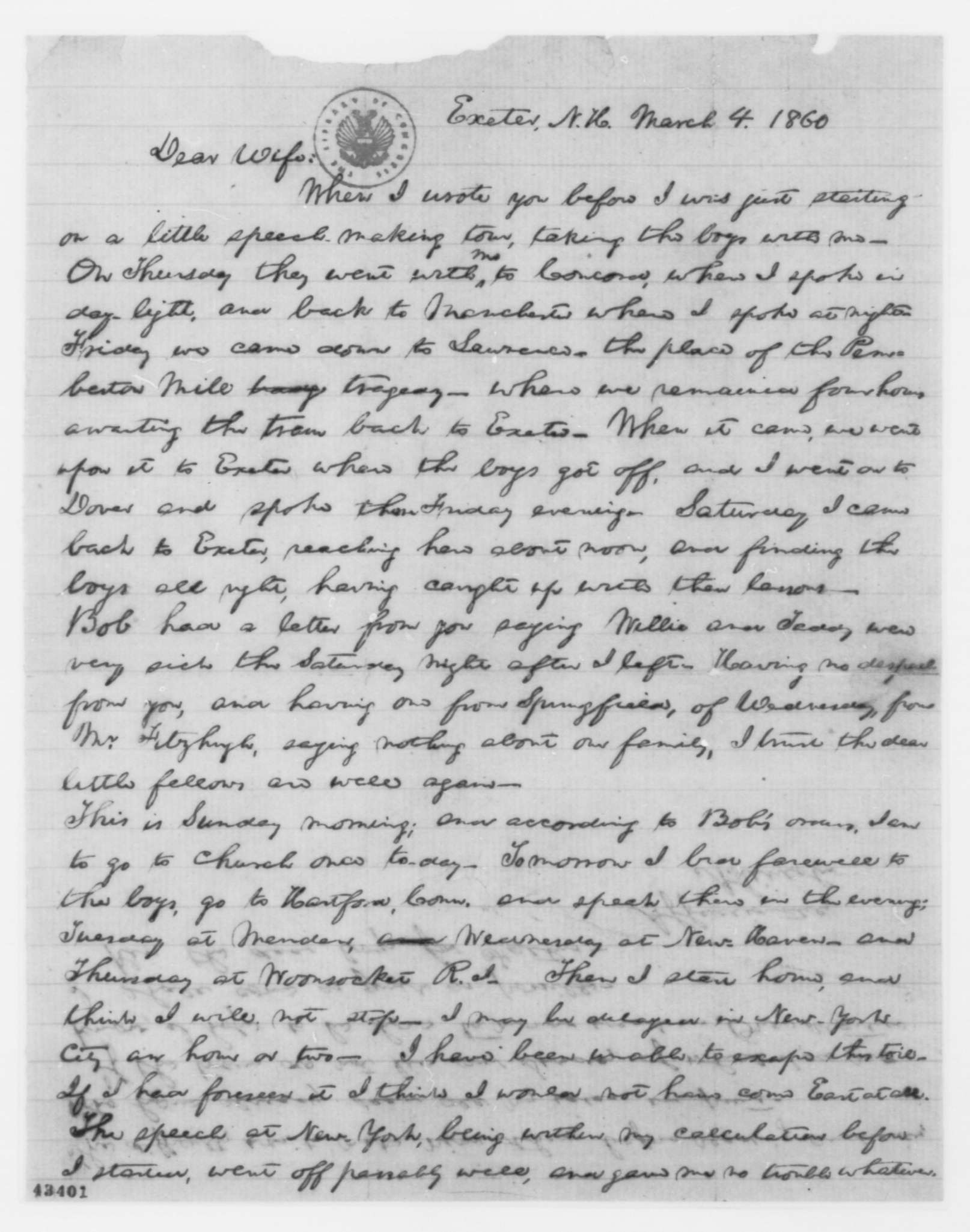 A letter written in Abraham Lincoln's own hand to his wife Mary Todd Lincoln.