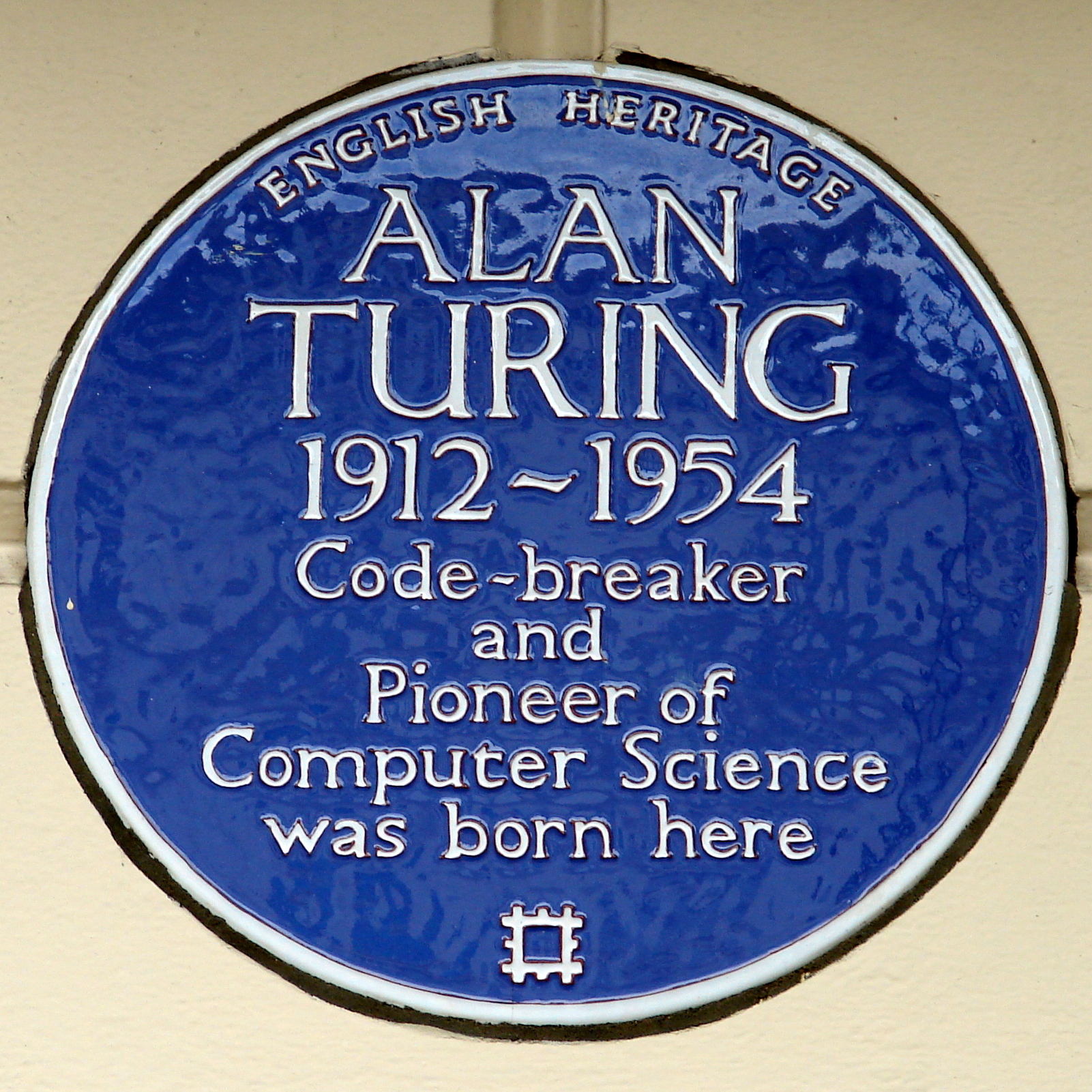 A blue plaque marking Alan Turing's 1912 birthplace, now the Colonnade Hotel in London. — Simon Harriyott from Uckfield, England, CC BY 2.0 (Wikimedia Commons)