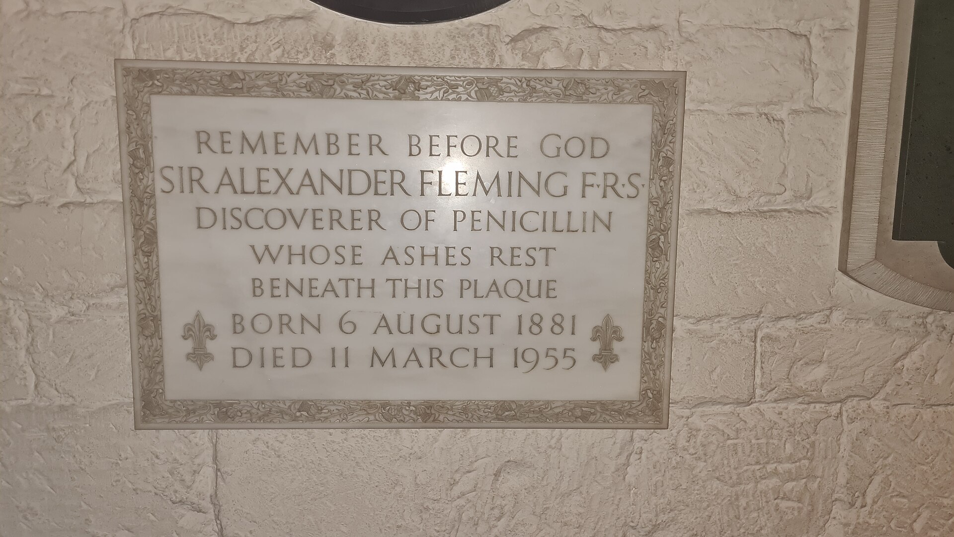 The grave of Alexander Fleming in the crypt of St Paul's Cathedral in London.