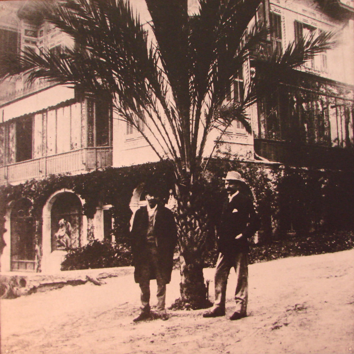 Alfred Nobel with his colleague Robert Strehlenert at Villa Nobel in Sanremo in 1896.