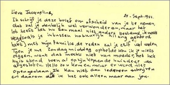 The farewell letter that Anne Frank wrote to her friend Jacqueline van Maarsen.