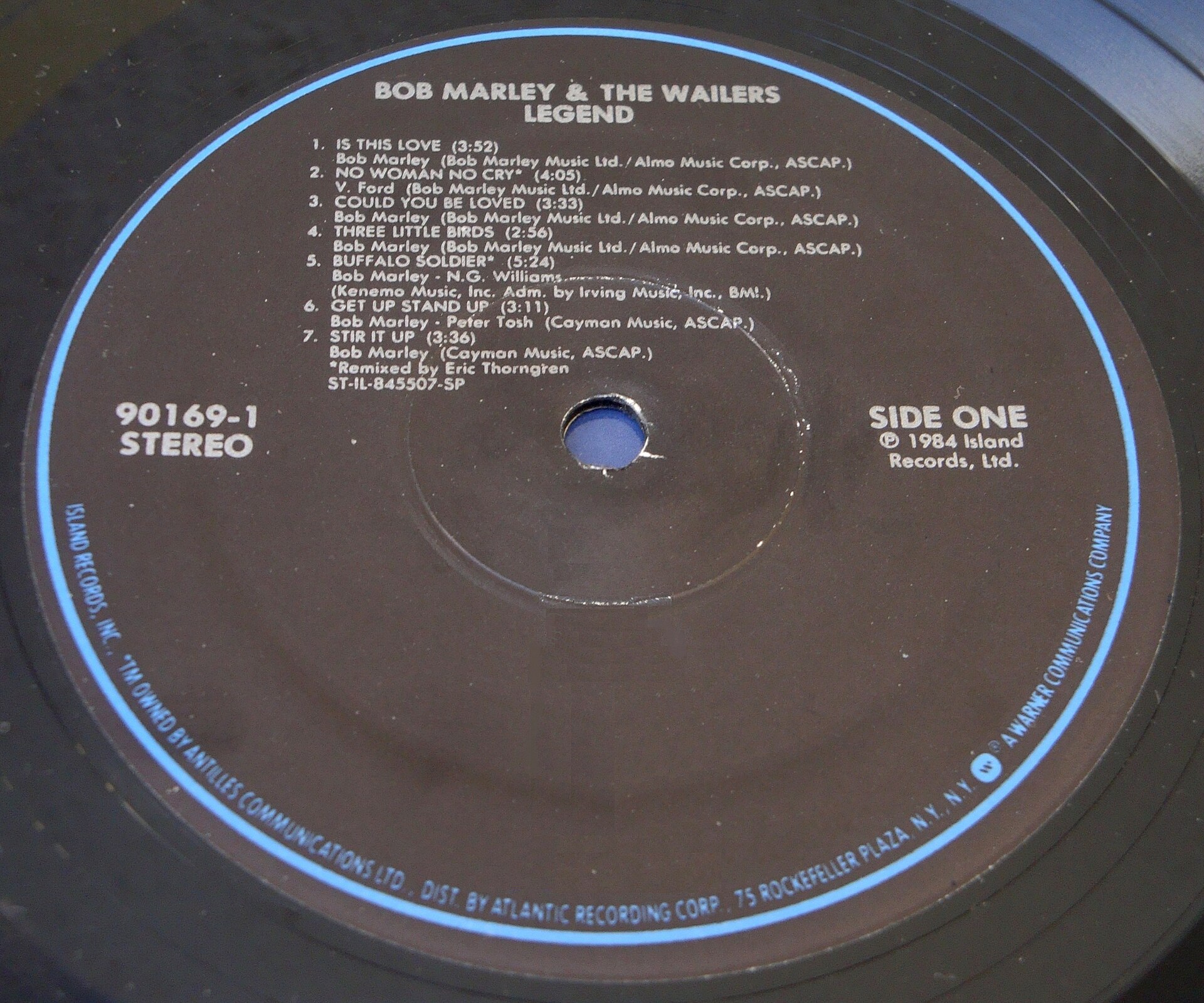 A vinyl copy of Bob Marley's compilation album Legend, released in 1984.