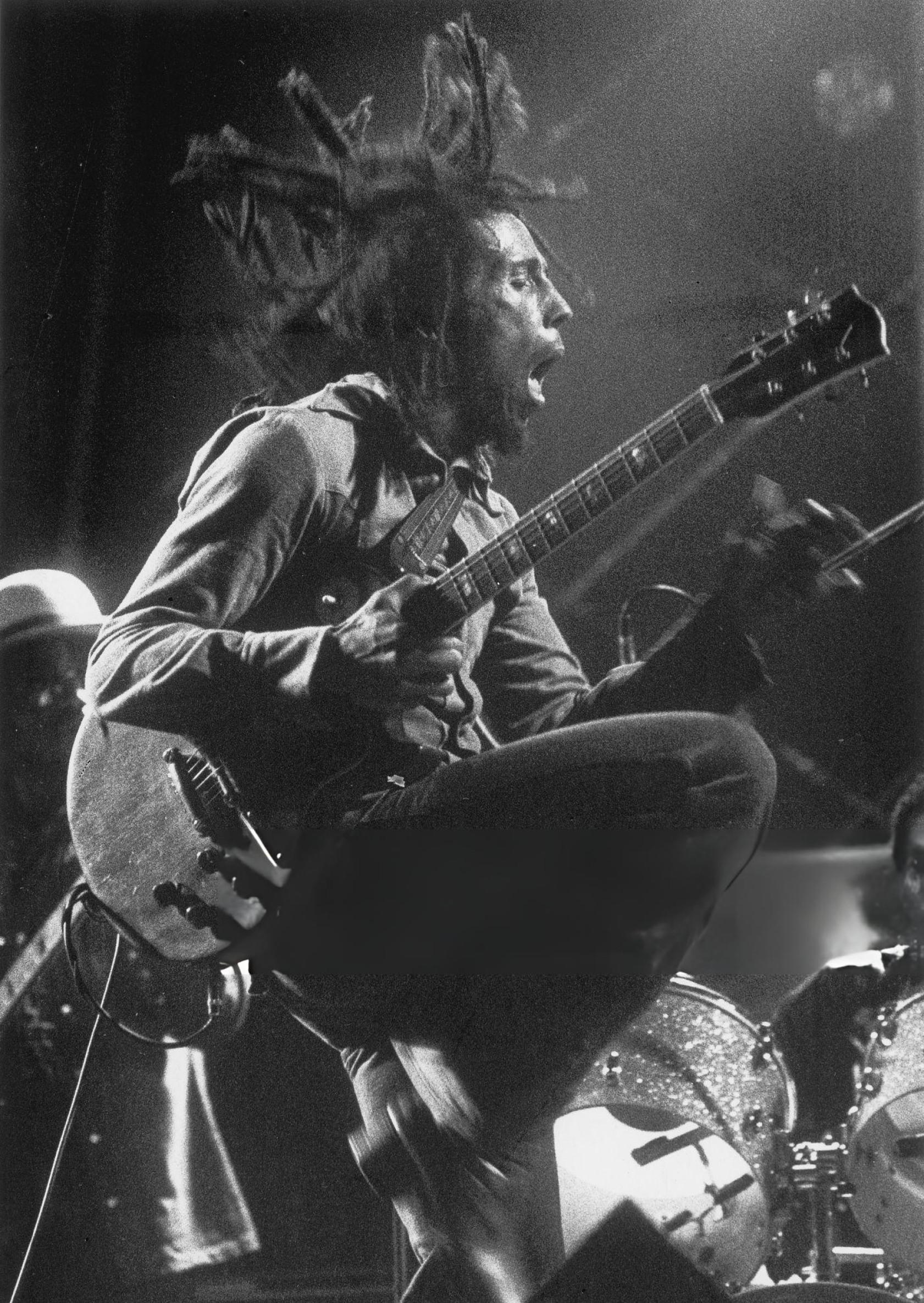 Bob Marley performing in a 1975 publicity photograph.