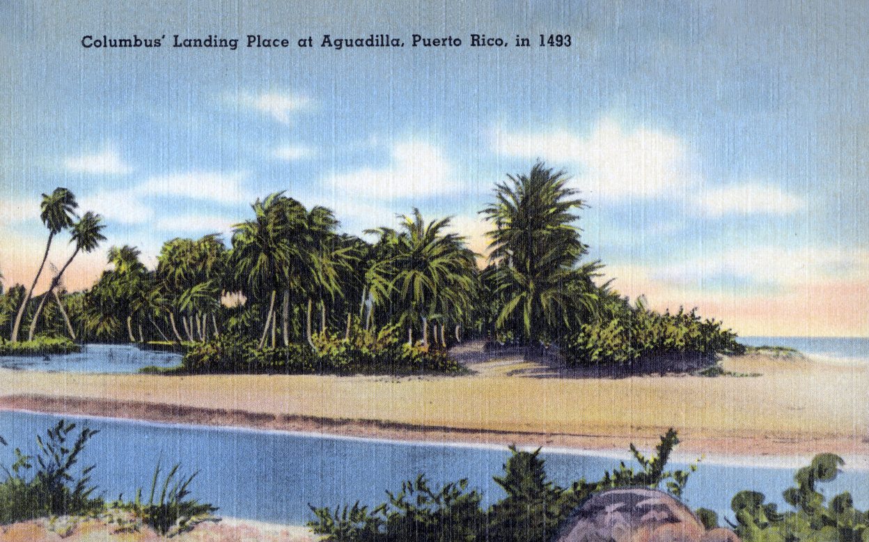 Vintage postcard of the site in Aguada associated with the landing of Christopher Columbus.