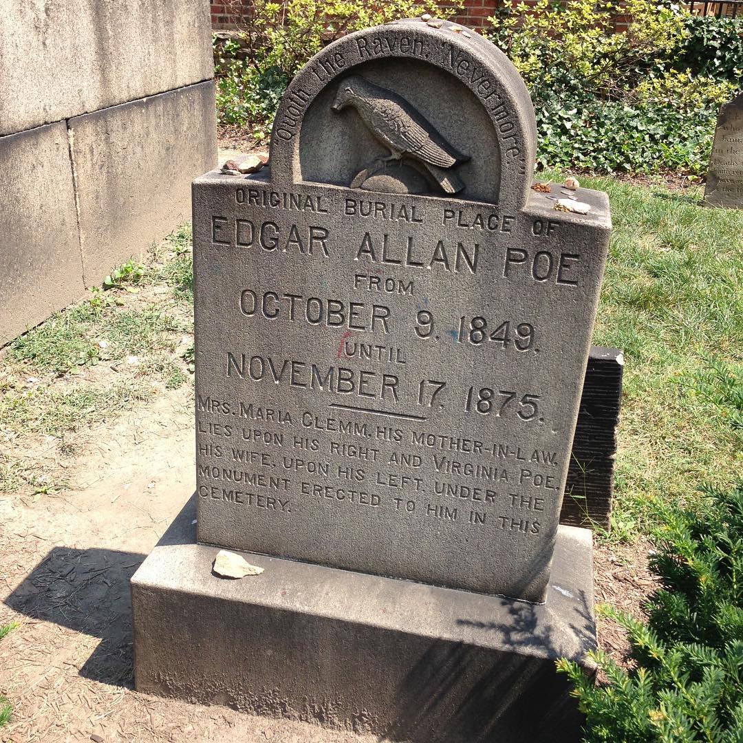 The original burial place of Edgar Allan Poe in Westminster Burying Ground in Baltimore. — JefferyGoldman, CC BY-SA 4.0 (Wikimedia Commons)