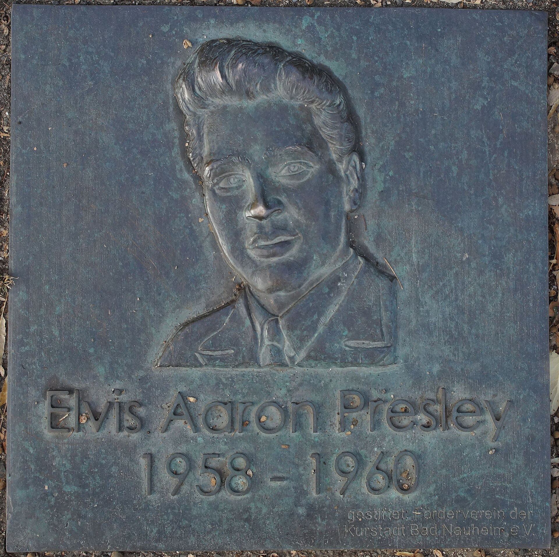 A bronze plaque honouring Elvis Presley on the Walk of Fame in Bad Nauheim, where he was stationed as a soldier. — KuGeDi, CC BY-SA 4.0 (Wikimedia Commons)