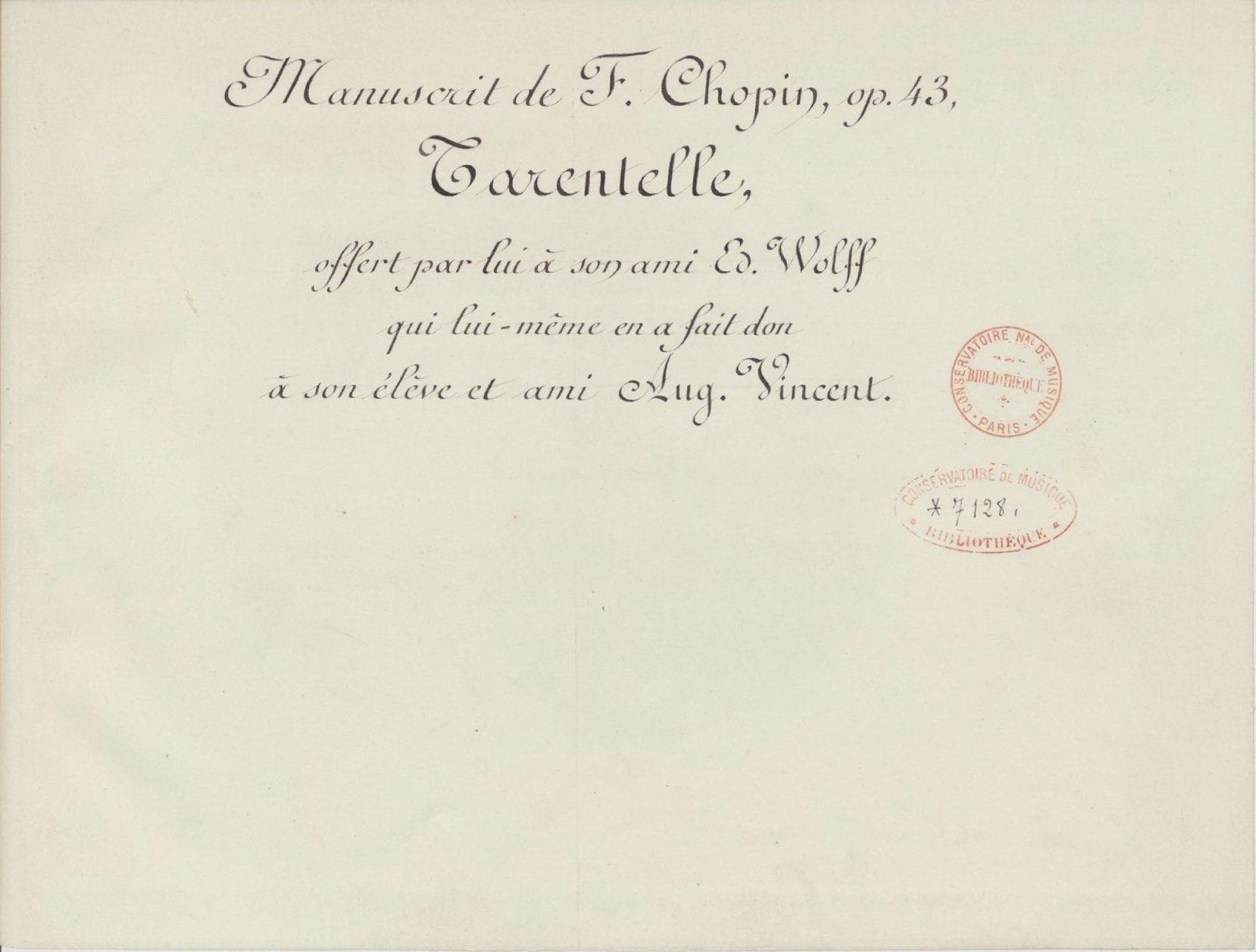 A copy of Frédéric Chopin's Tarentelle, prepared for a publisher around 1841.