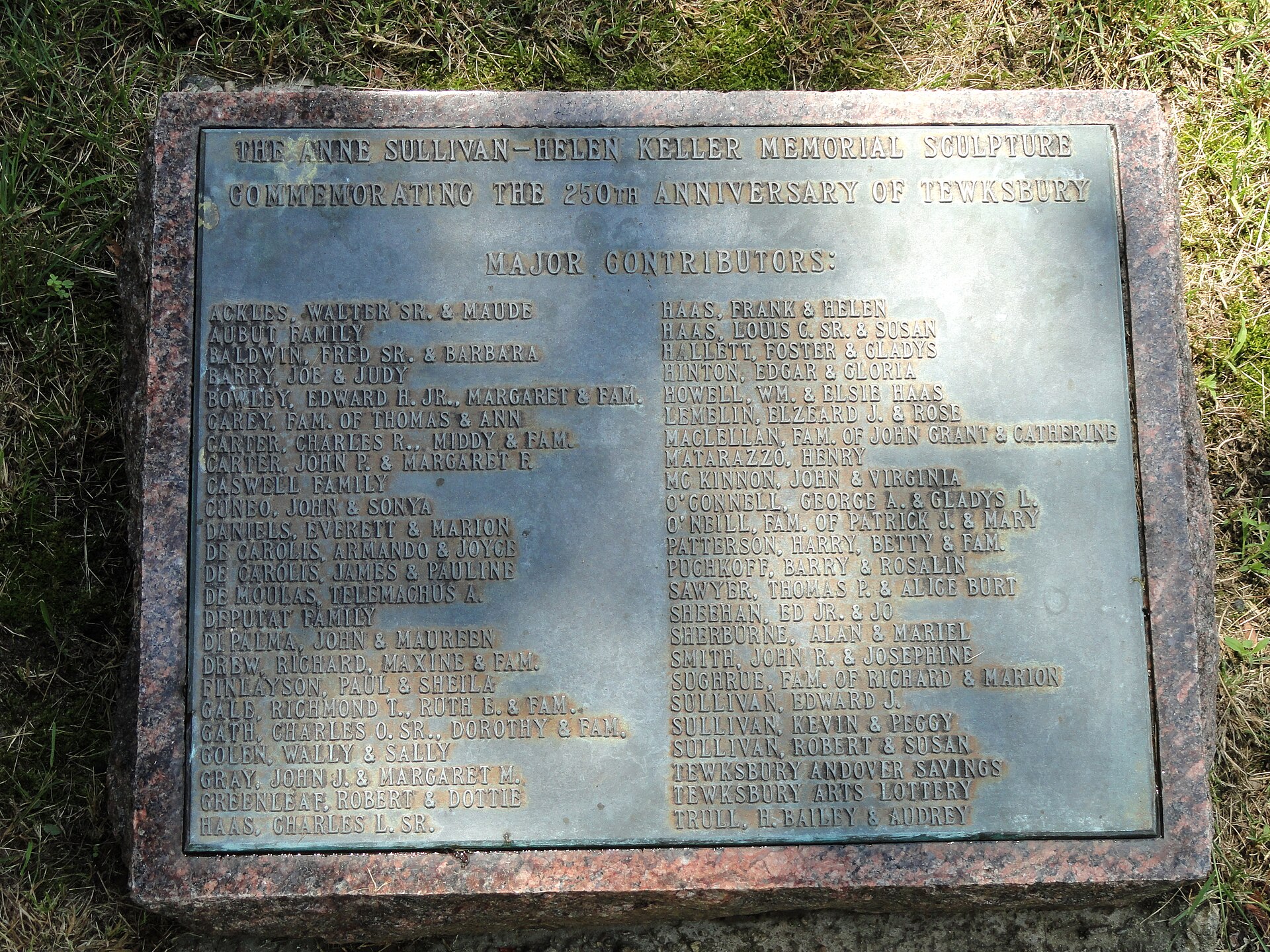 Memorial to Helen Keller and her teacher Anne Sullivan in Tewksbury, Massachusetts.