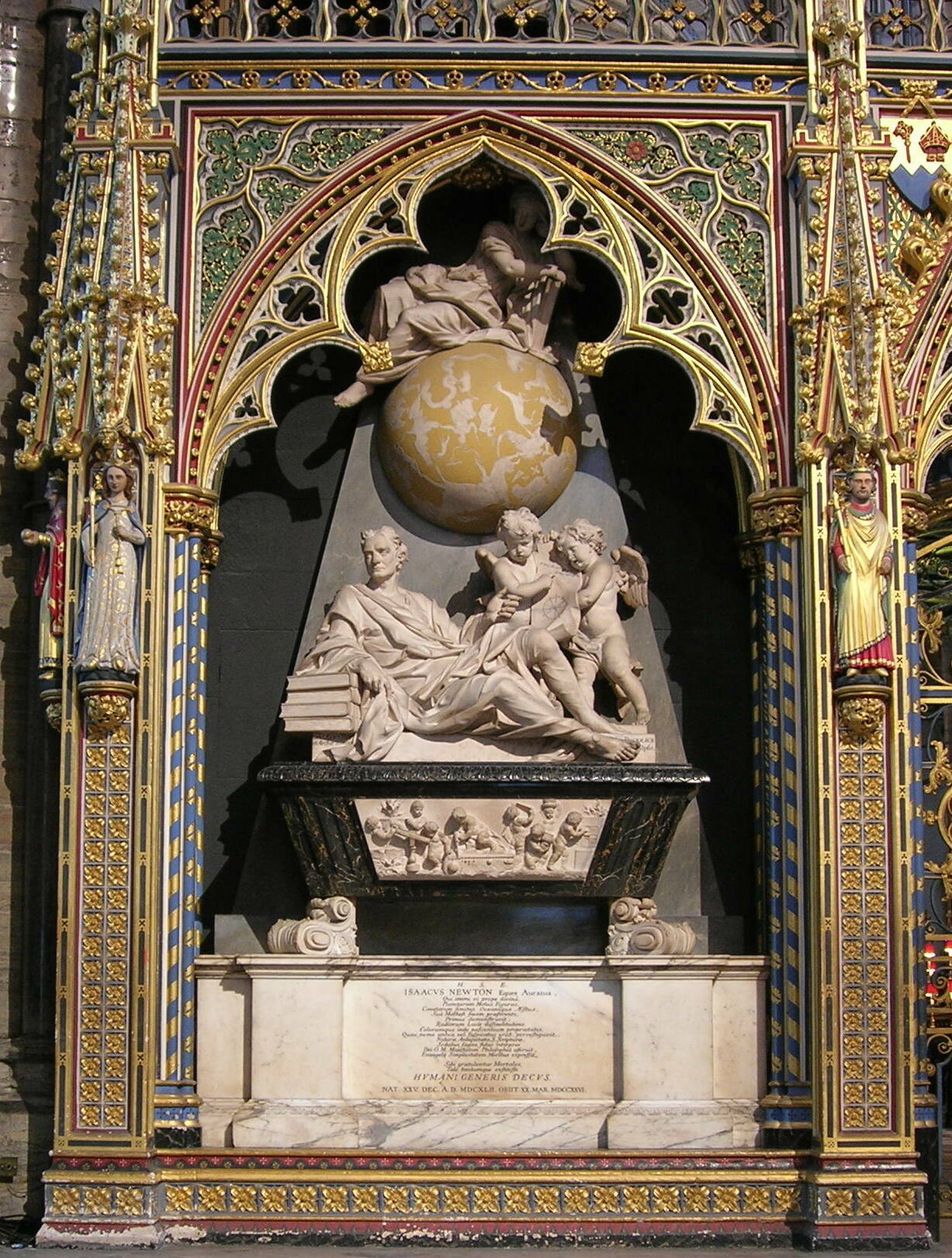 The tomb of Isaac Newton in Westminster Abbey, London. — Javier Otero, CC BY 3.0 (Wikimedia Commons)