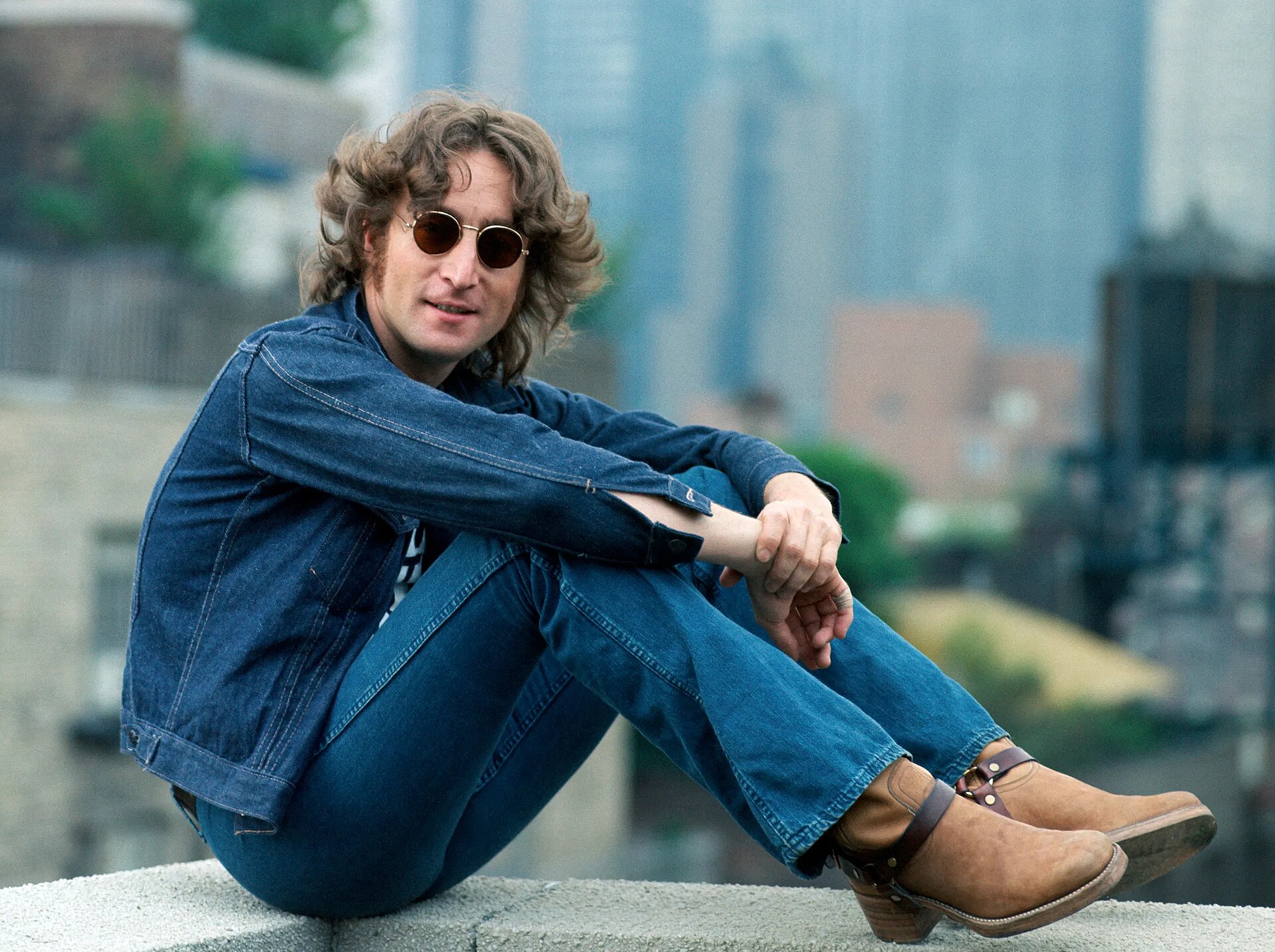 John Lennon in a 1974 press photograph promoting his album Walls and Bridges.