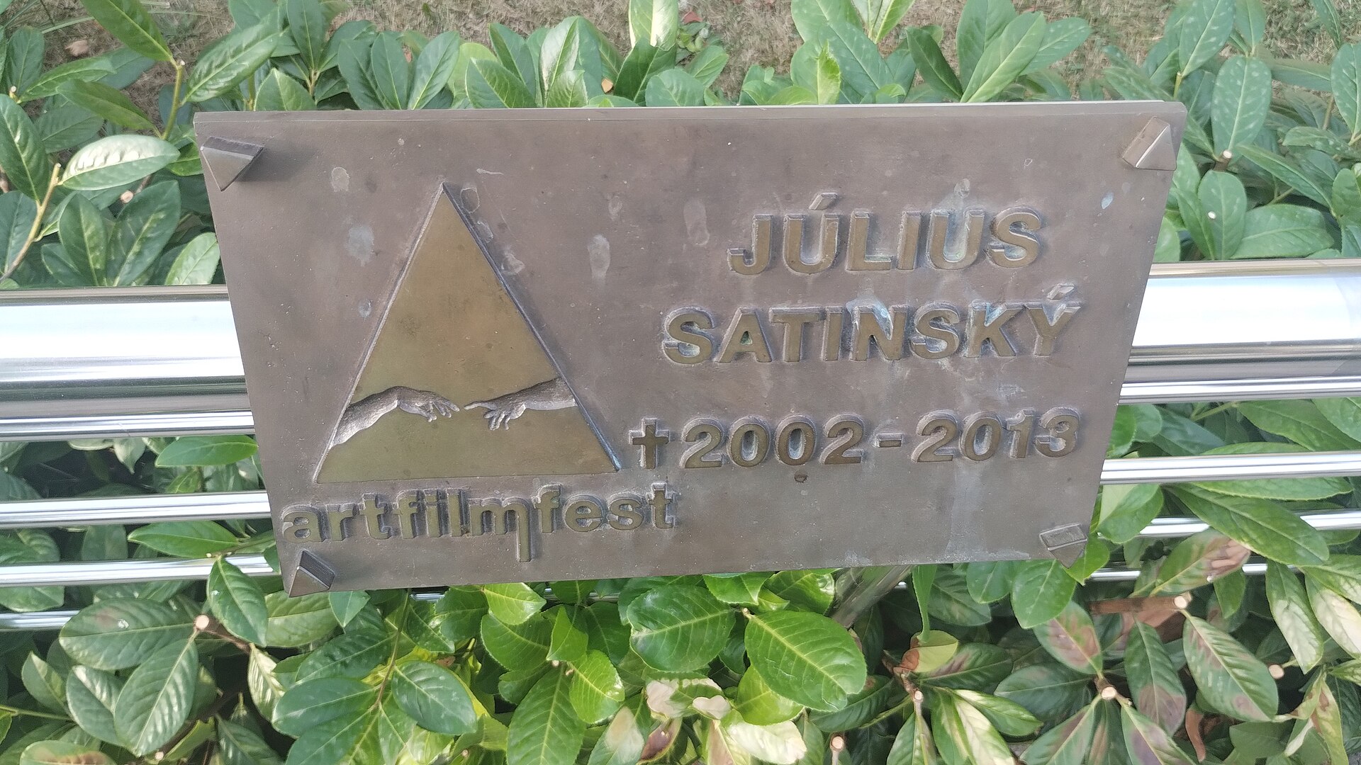 The Actor's Mission Award plaque granted to Július Satinský in memoriam on the walk of fame in Trenčianske Teplice.