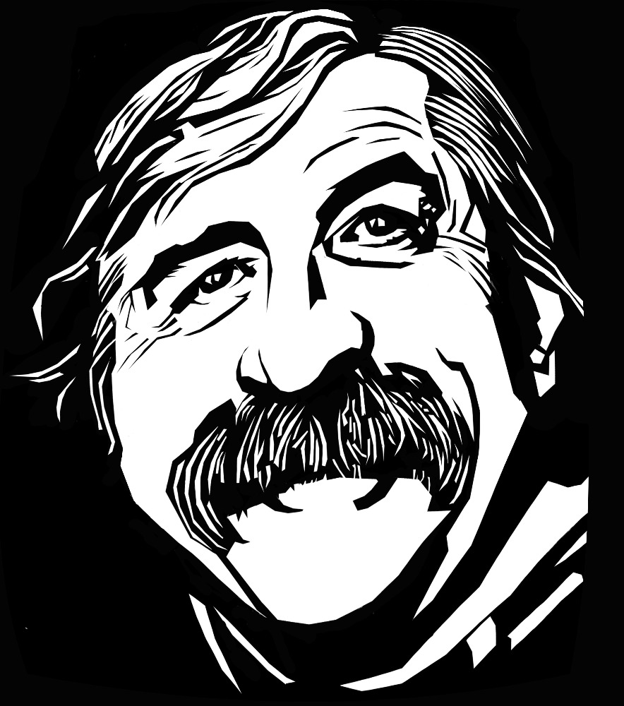 A caricature portrait of Július Satinský by Jiří Srna. — MUDr. Jiří Srna, CC BY-SA 4.0 (Wikimedia Commons)