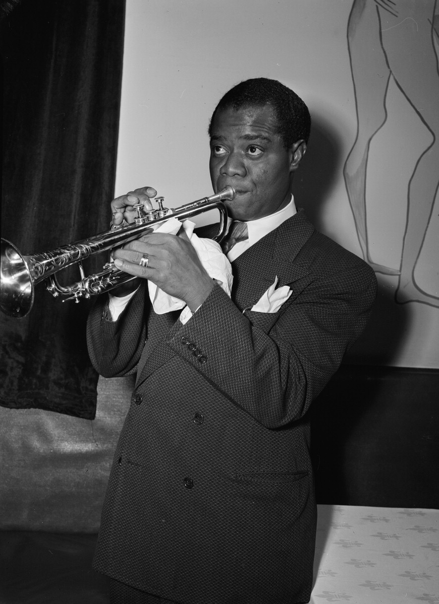 Louis Armstrong in a portrait taken between 1938 and 1948.