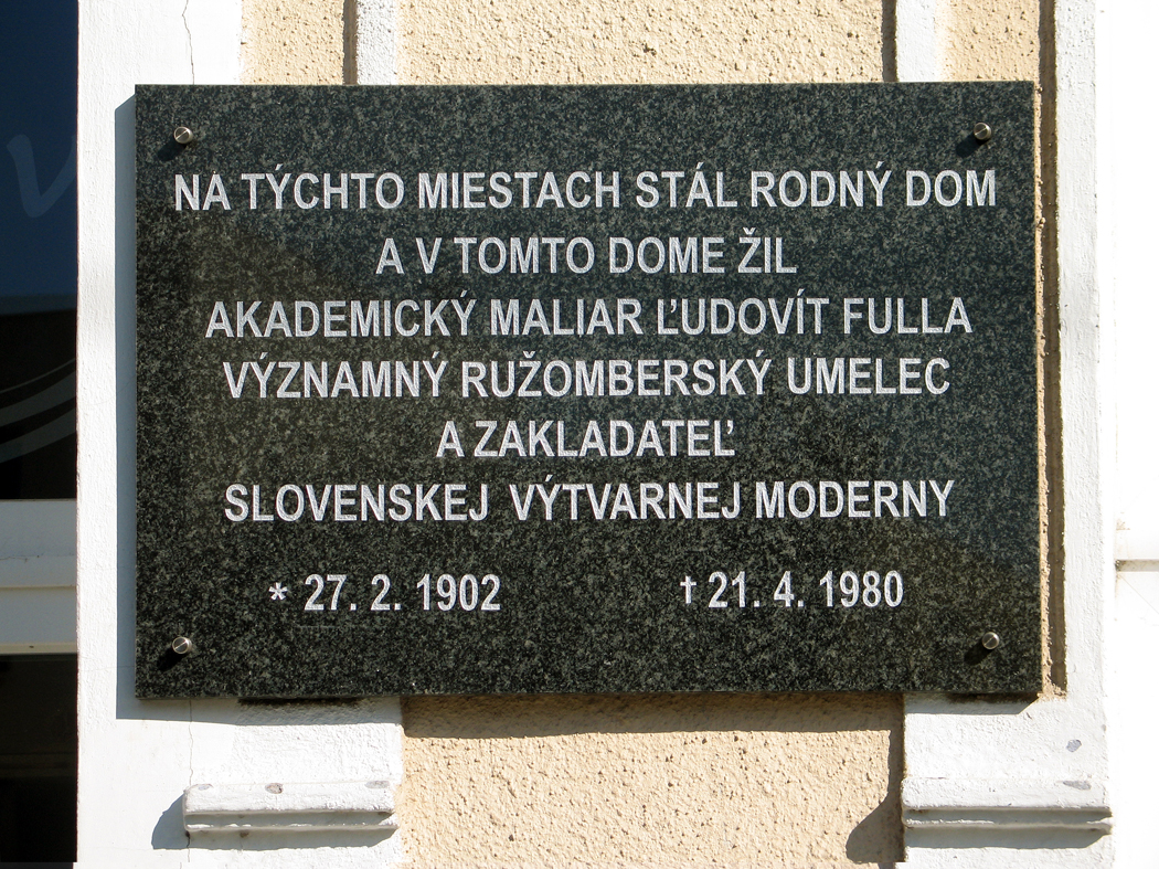A memorial plaque dedicated to the painter Ľudovít Fulla in Ružomberok.