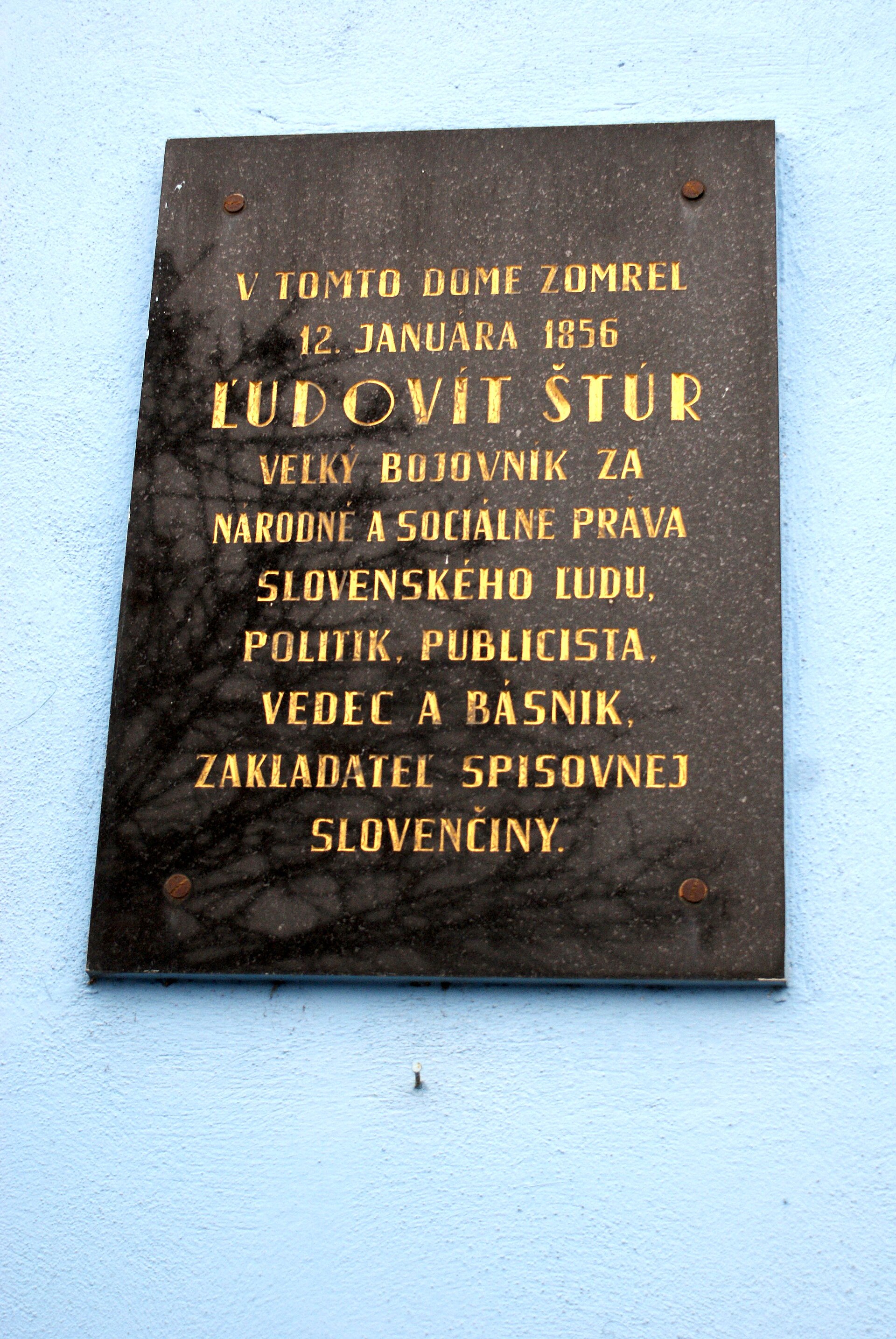 Memorial plaque dedicated to Ľudovít Štúr in Modra.