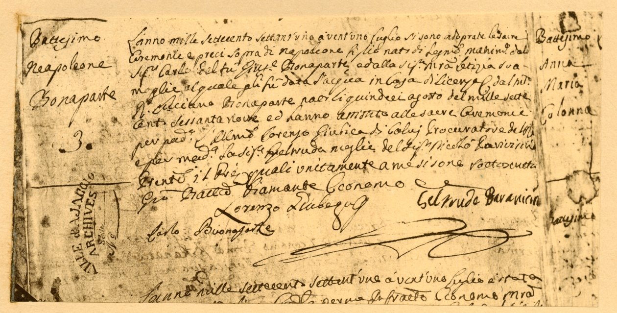 The birth certificate of Napoleon Bonaparte.