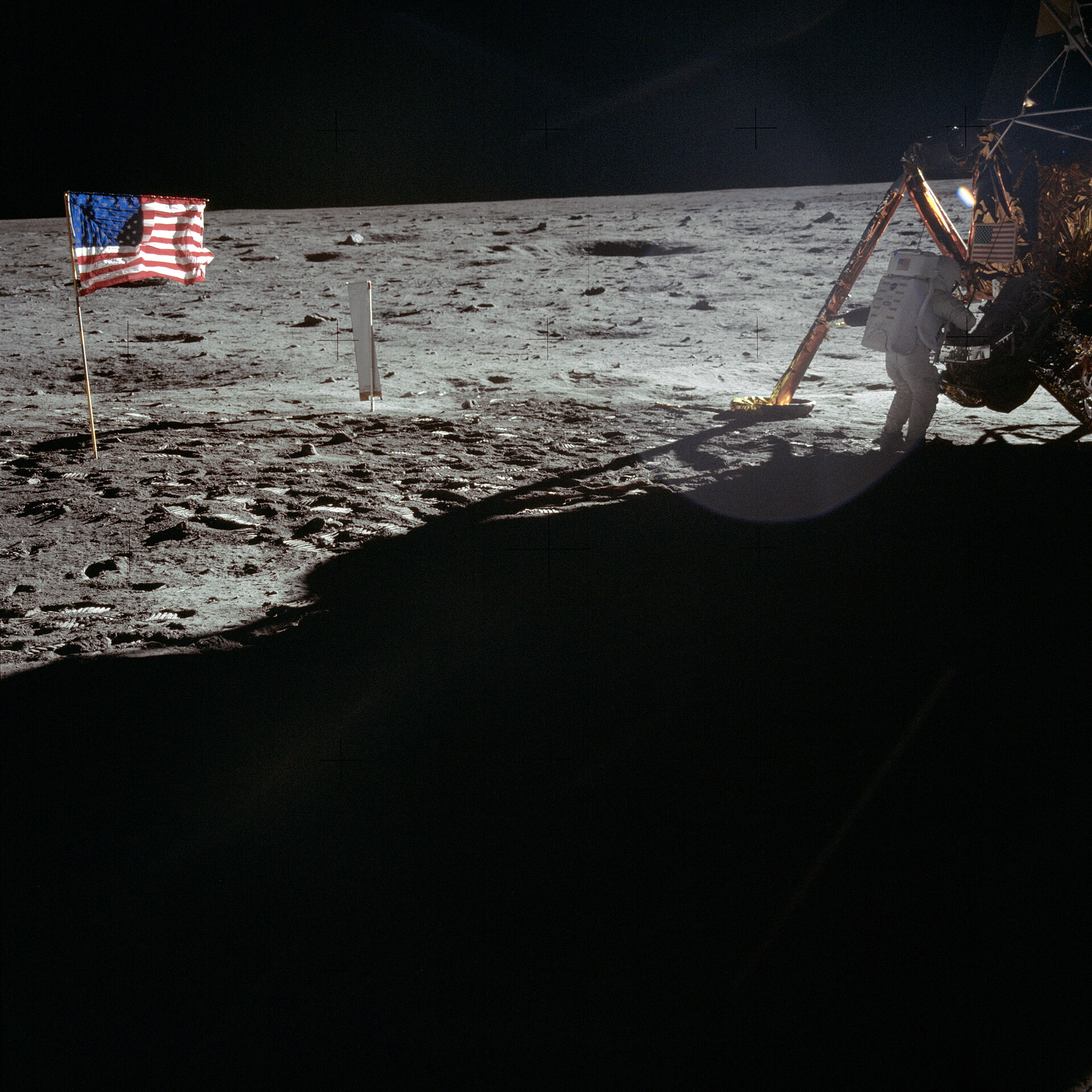 Neil Armstrong working at the Lunar Module at Tranquility Base during the Apollo 11 mission.