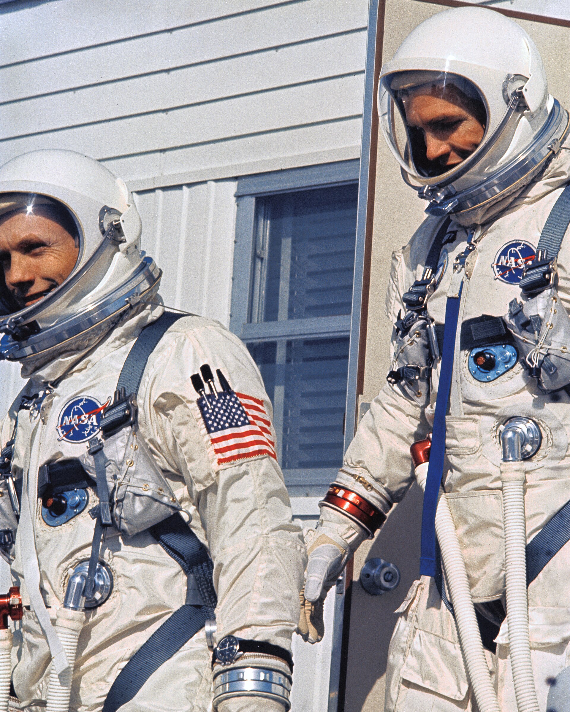 Neil Armstrong and David Scott heading to the launch pad before the Gemini 8 mission in 1966.