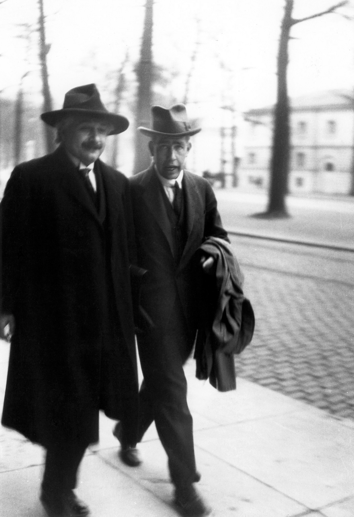 Niels Bohr with Albert Einstein at the Solvay Conference in Brussels, 1930.