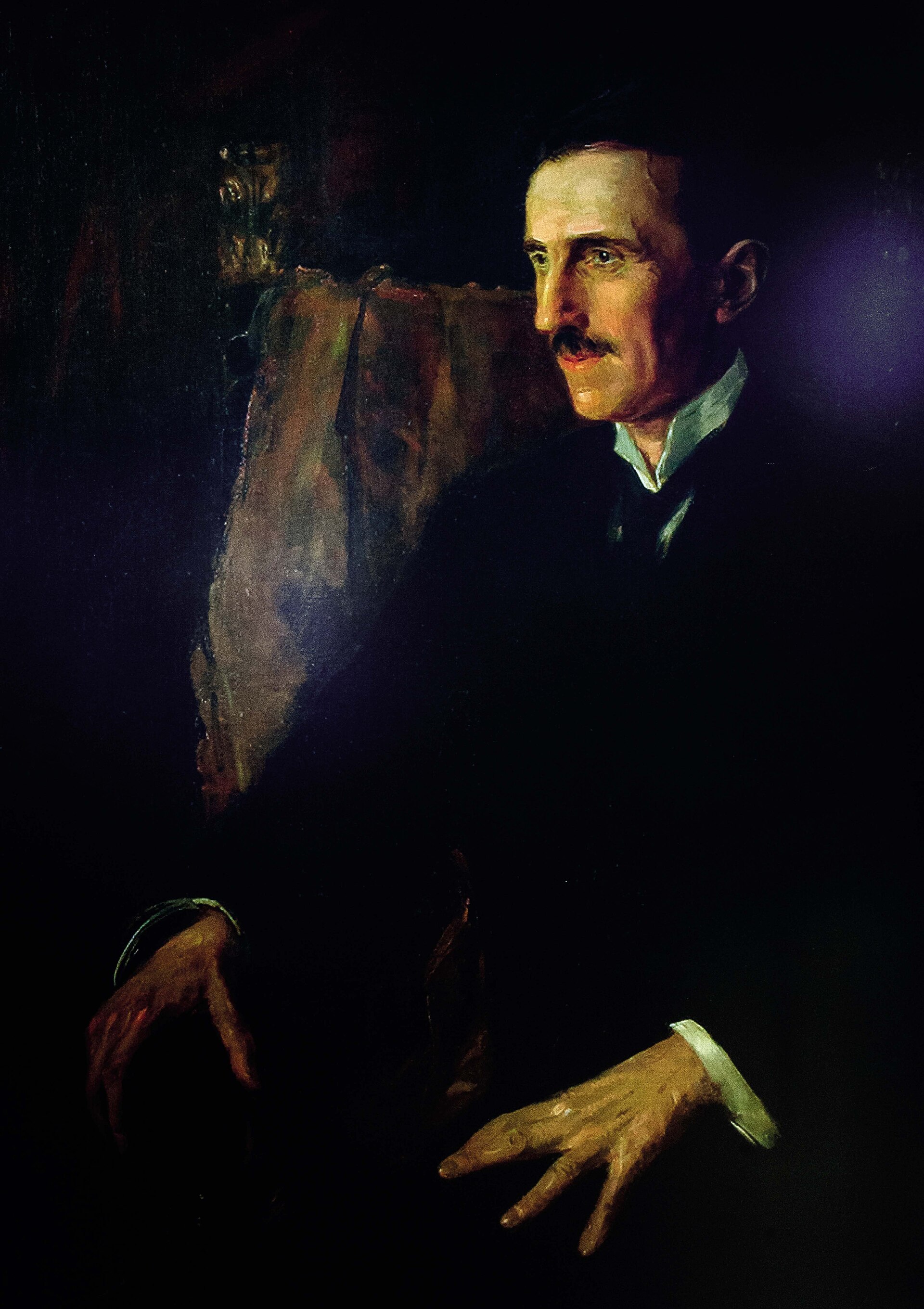 The Blue Portrait of Nikola Tesla, the only painting for which he posed. — The Nikola Tesla Museum, CC BY-SA 4.0 (Wikimedia Commons)