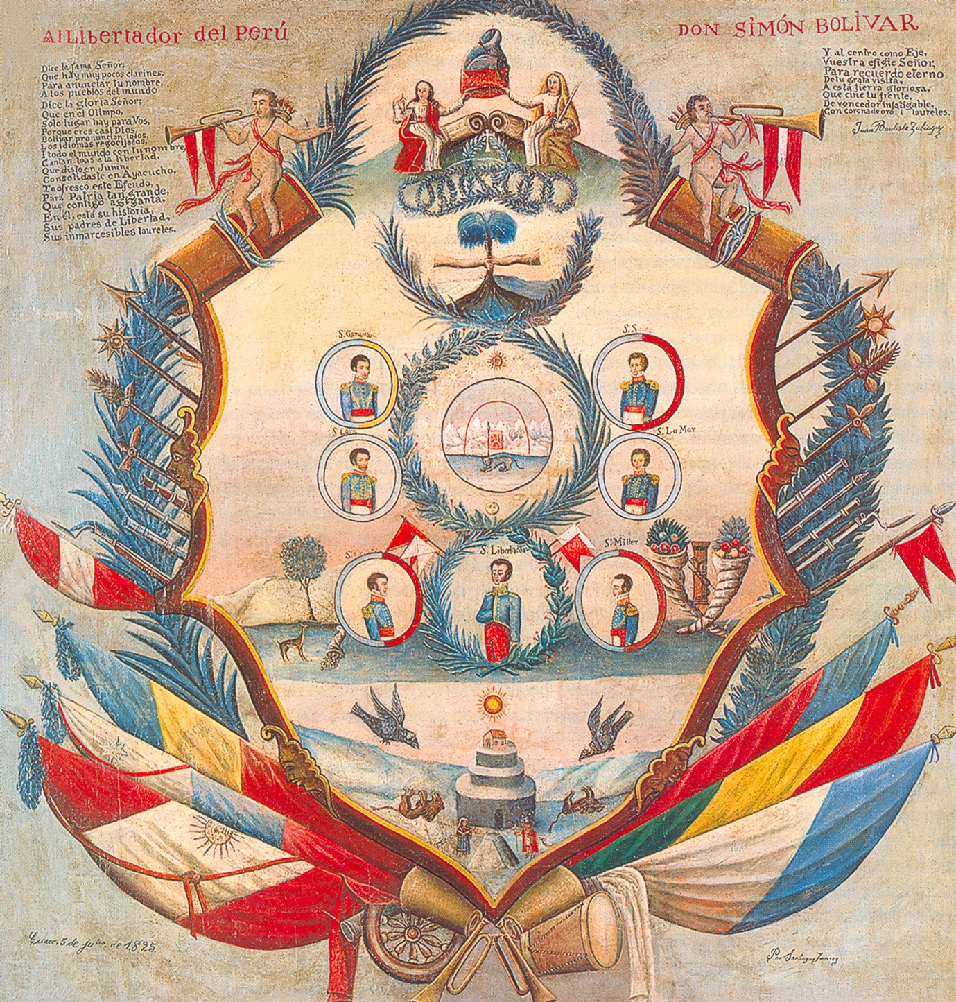 An allegorical painting commemorating Simón Bolívar's presence in Cuzco, Peru.