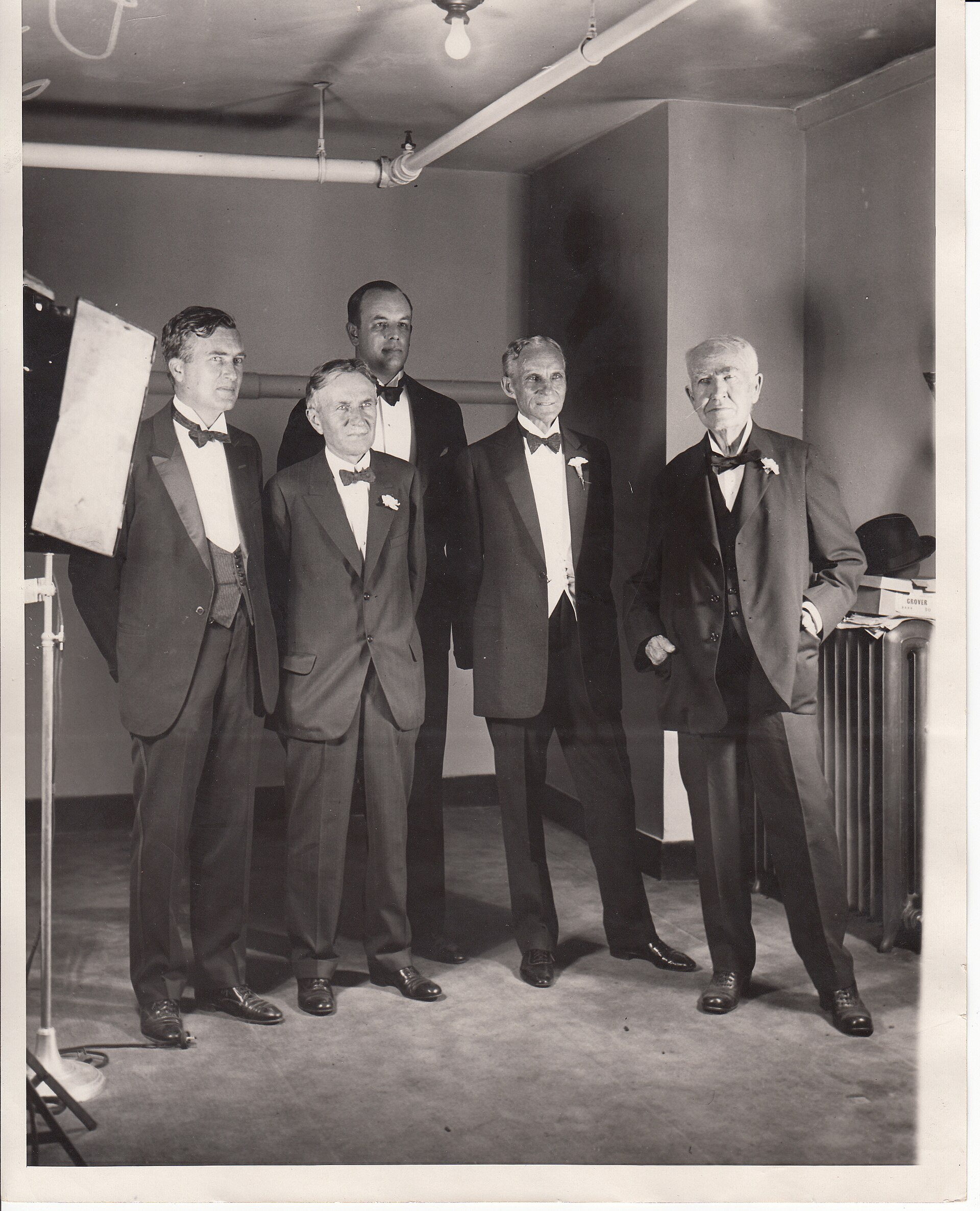 Thomas Edison with Henry Ford, Harvey Firestone and his son Charles at the Radio World's Fair.
