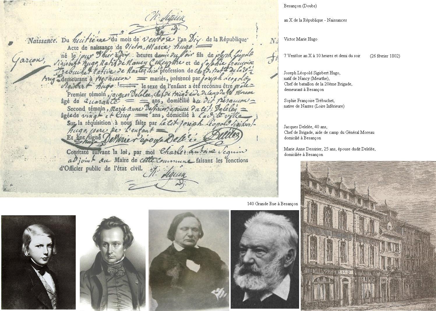 Victor Hugo's birth certificate, registered in Besançon in 1802.