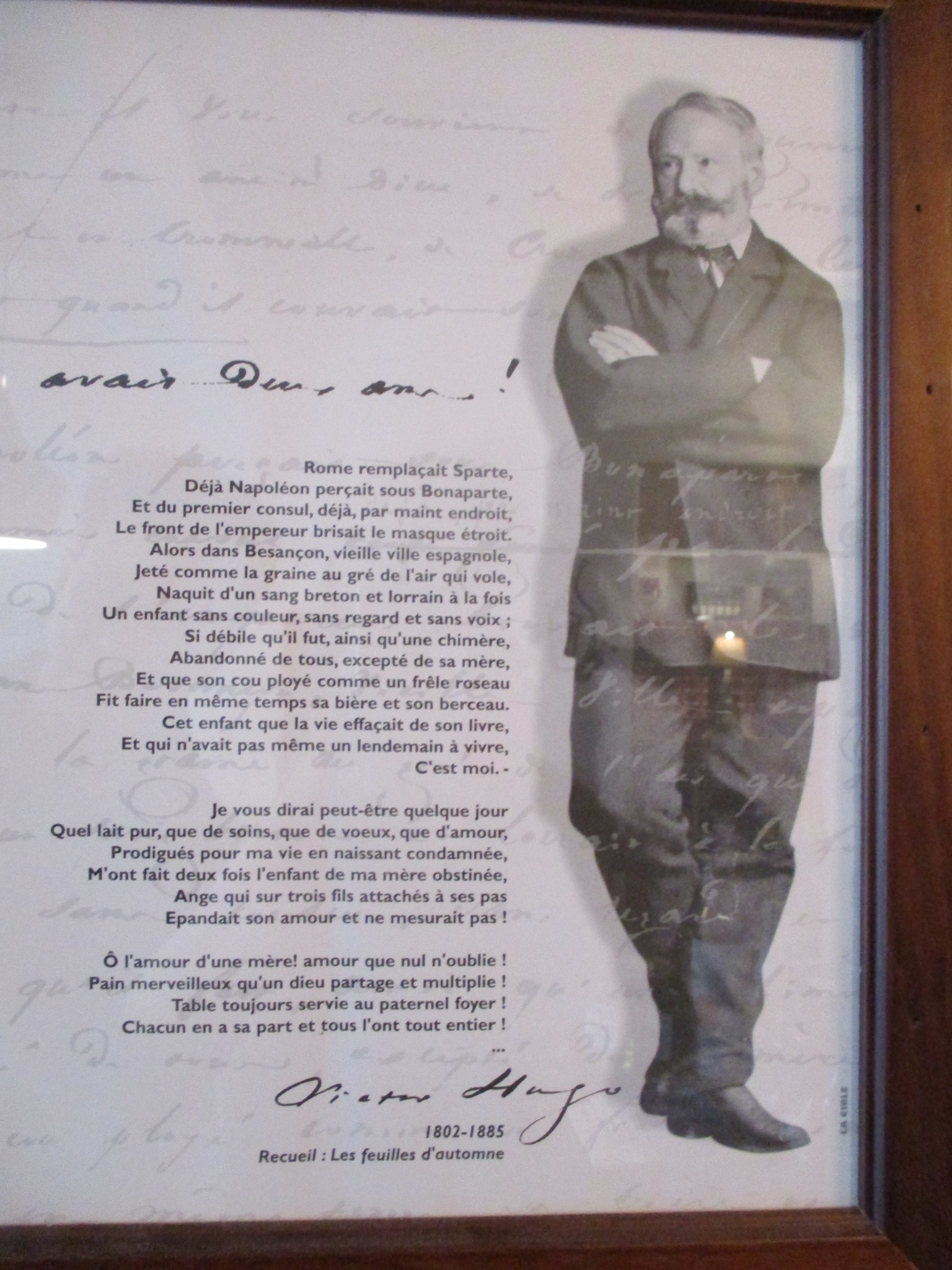 The poem Ce siècle avait deux ans displayed at Victor Hugo's birthplace. — Arnaud 25, CC BY-SA 4.0 (Wikimedia Commons)
