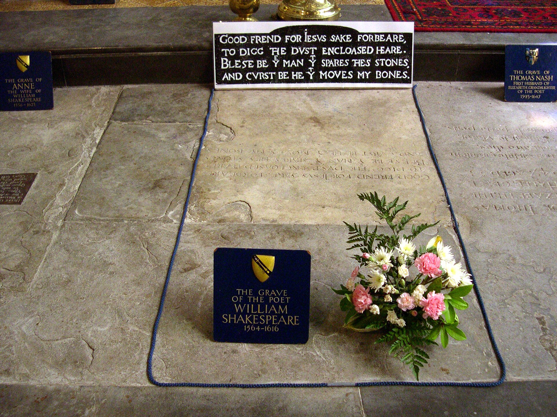 William Shakespeare's grave in Holy Trinity Church, Stratford-upon-Avon. — David Jones, CC BY 2.0 (Wikimedia Commons)