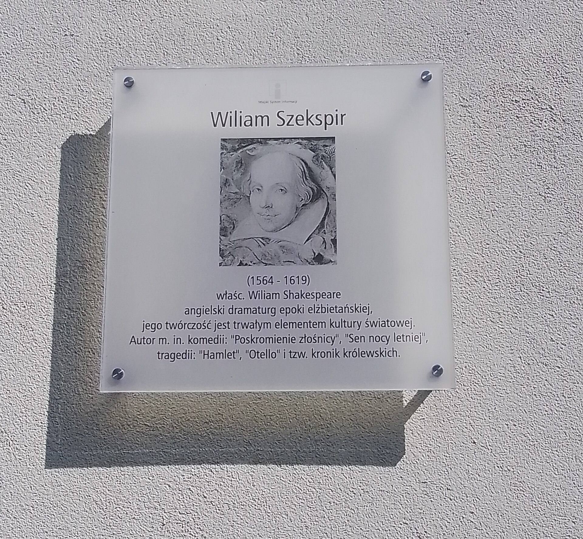 Plaque on William Shakespeare Street in Warsaw, Poland.