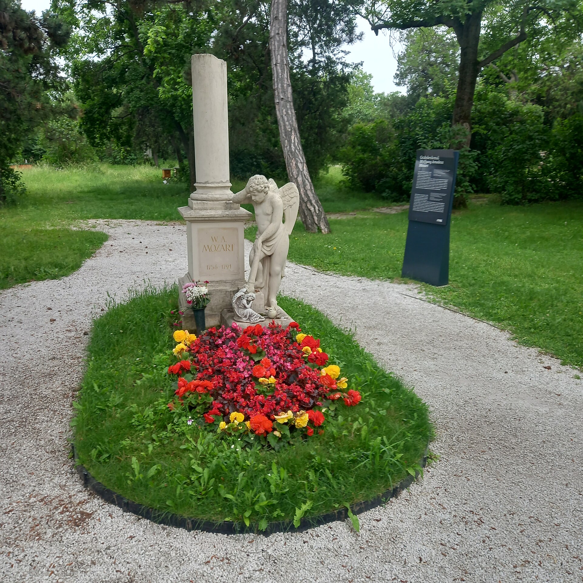 The grave of Wolfgang Amadeus Mozart at the St. Marx Cemetery in Vienna. — Harvey Kneeslapper, CC BY-SA 4.0 (Wikimedia Commons)
